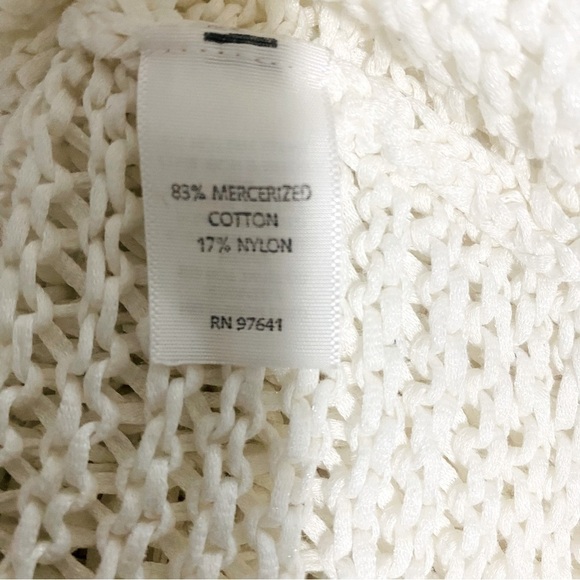 J. Jill Sweater Women Med White Mercerized Cotton Open Knit V-Neck  Cover Up EUC - Picture 6 of 8